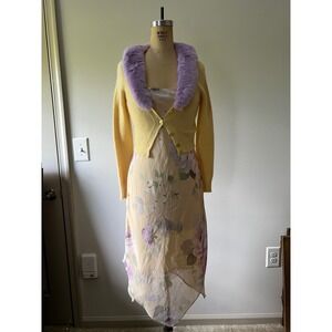 Studio Y Vintage Y2K Butter Yellow Floral Fairycore Handkerchief Hem Dress 7